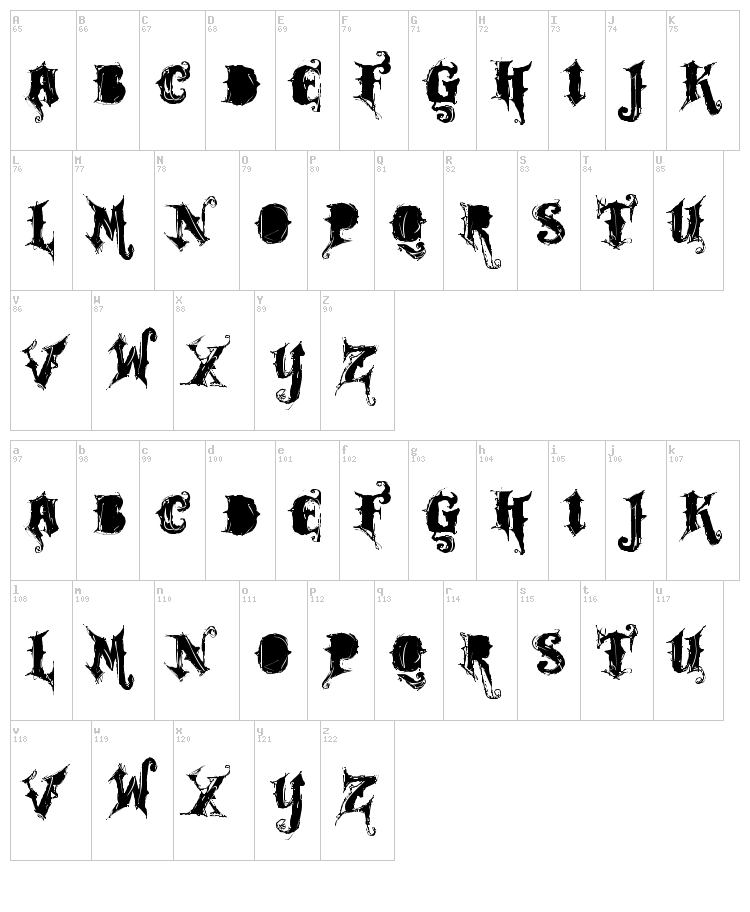 VTKS Rock Garage Band font map